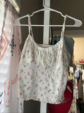 No Boundaries White Floral Smocked Cami